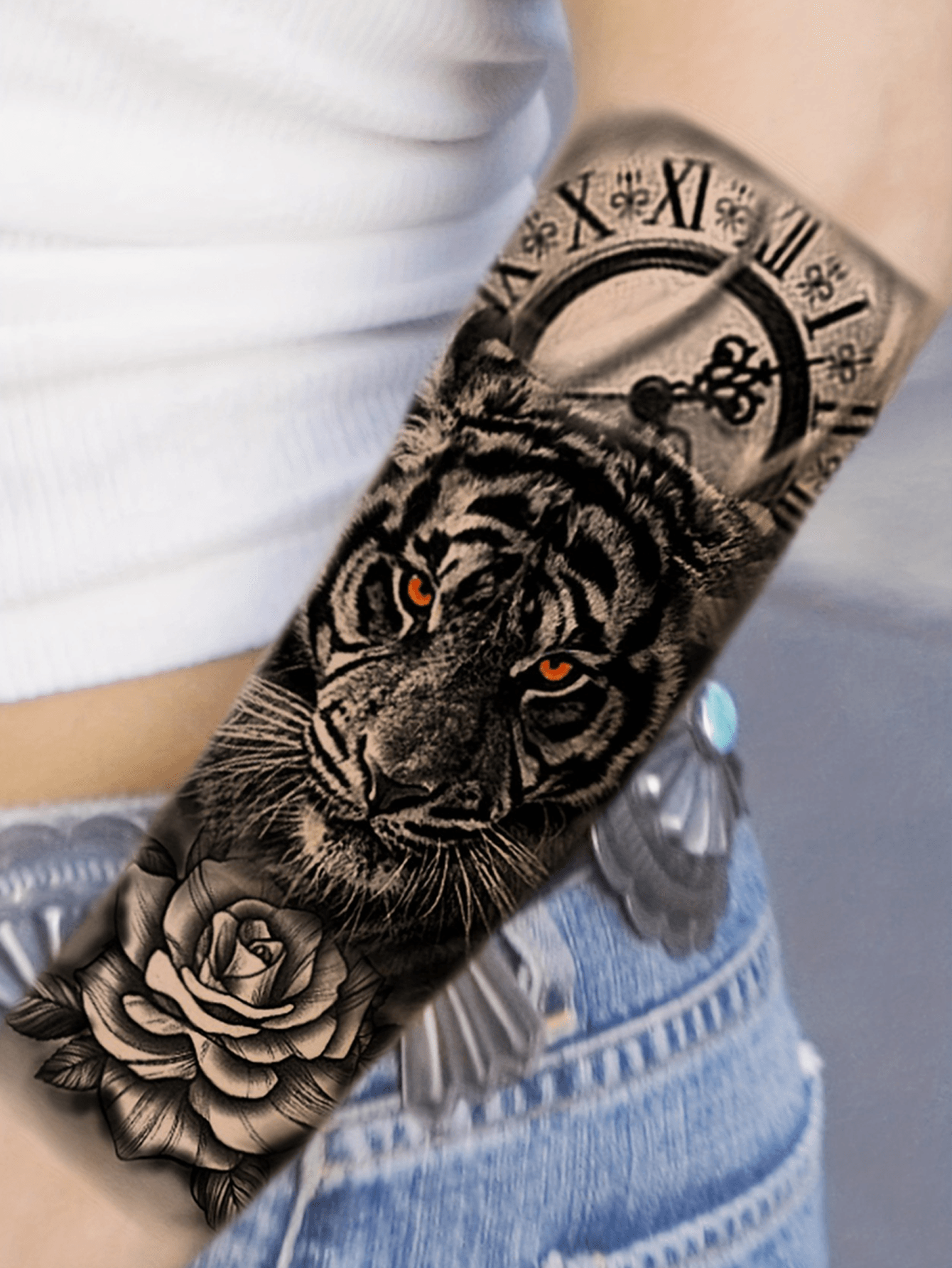 Black Tiger Compass Pattern Temporary Tattoo